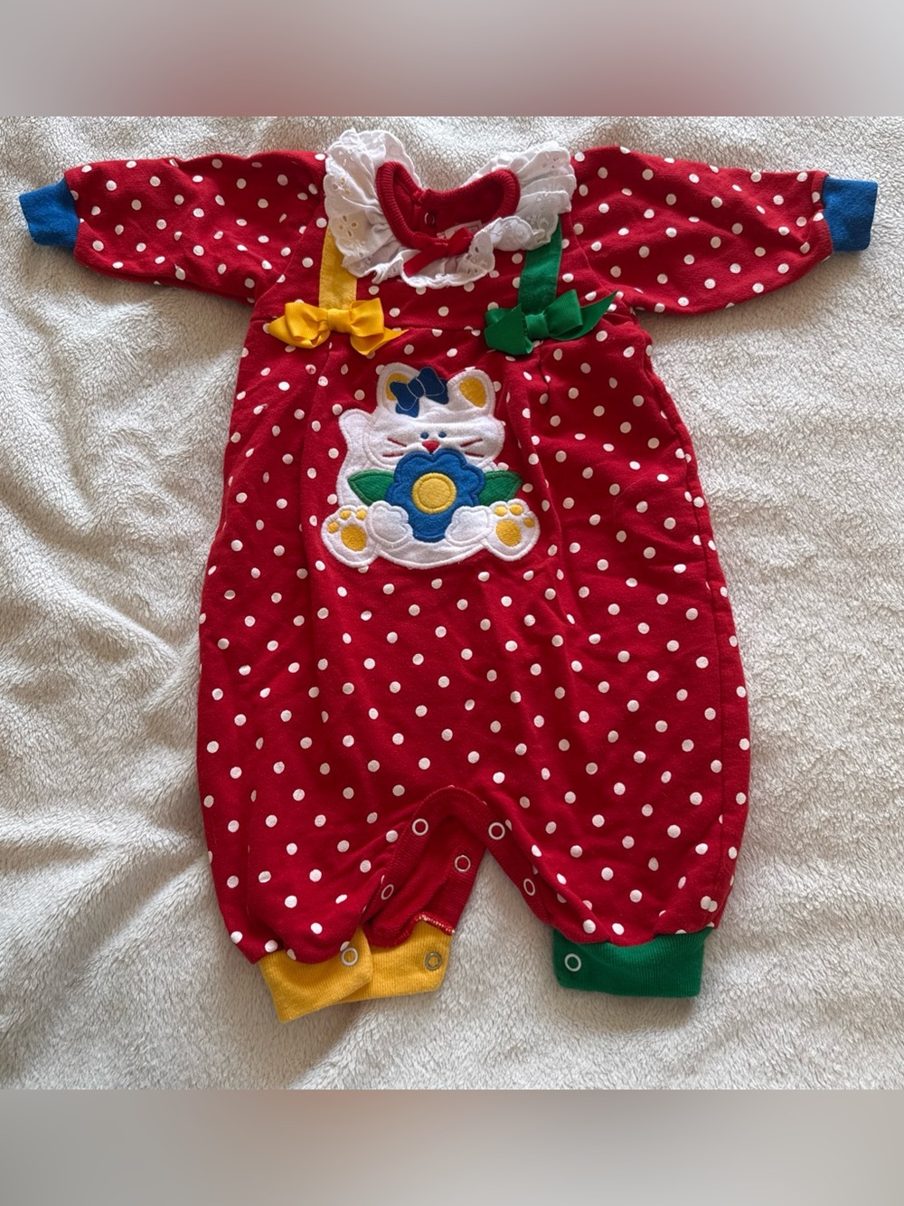 Vintage 90s Buster Brown Play Wear 3-6 Months Romper Girl Kitten Cat USA Made